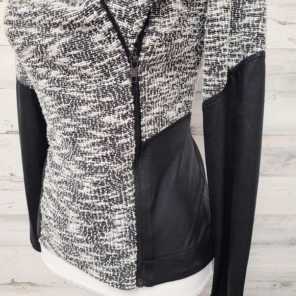 Jessica Simpson Tweed Knit and Faux Leather Lightweight Zip Jacket - Picture 3 of 6